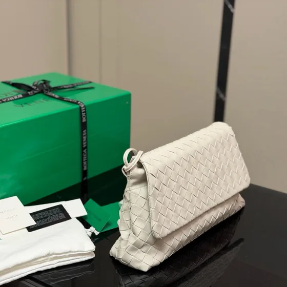 Bottega Veneta Intrecciato Foldover Clutch Black Clutch