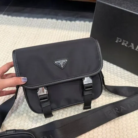 Prada Re-Nylon Small Messenger Bag Black Crossbody