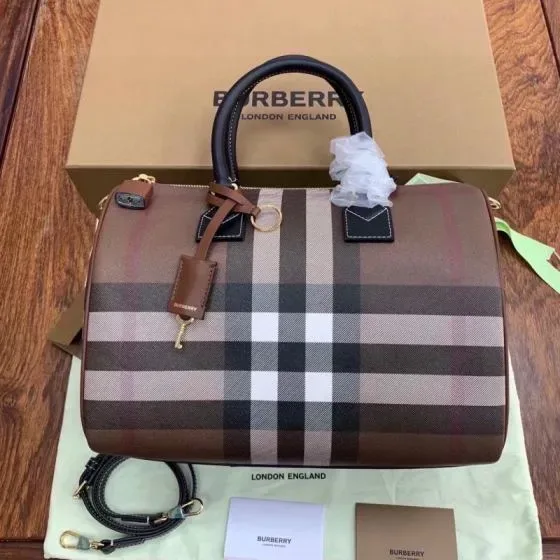 Burberry Check Bowling Bag Birch Brown Check Top Handle