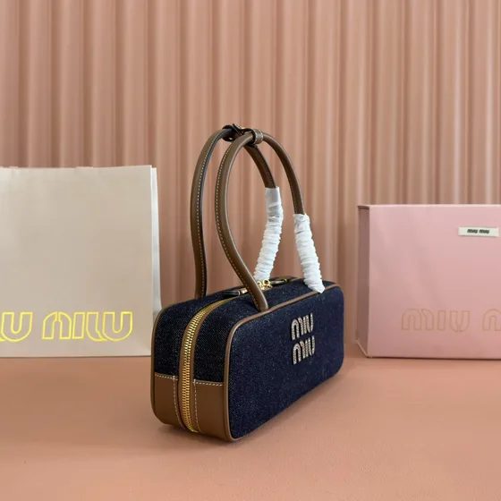 Miu Miu Beau Üst sap Bag Denim Mavi/Kahverengi Üst sap