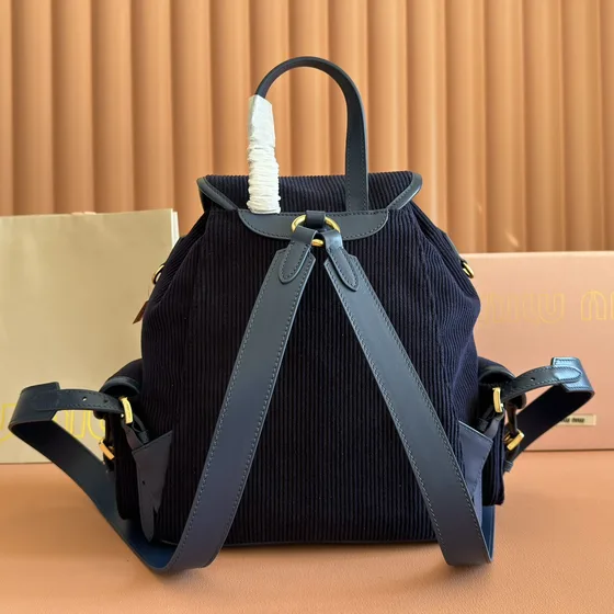 Miu Miu Corduroy Backpack Navy Blue Backpack