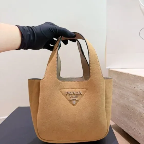 Prada Velvet Mini Top Handle Tote Beige Top Handle