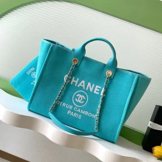 Chanel Deauville Tote Turquoise Tote Bag