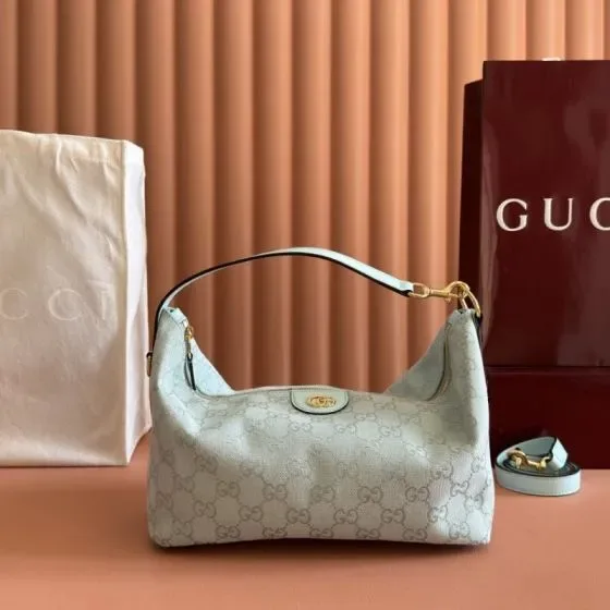 Gucci Gg Canvas Crossbody Hobo Light Blue Crossbody