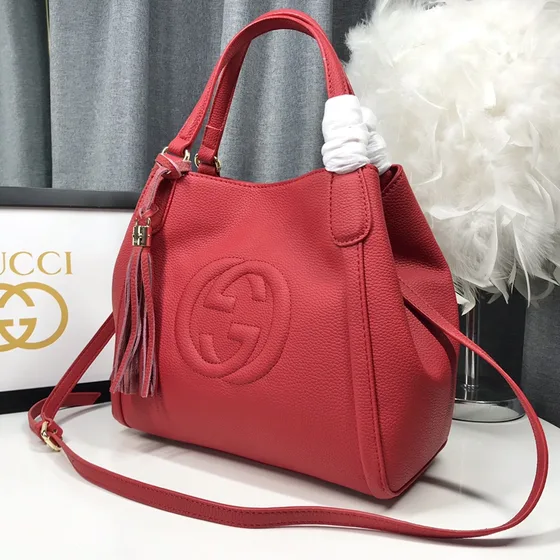 Gucci Soho Кожа Верхняя ручка Bag Красный 26x26x14cm Верхняя ручка