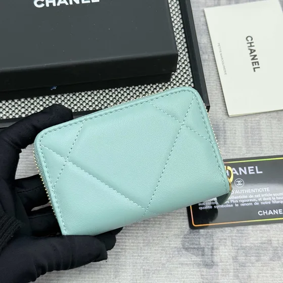 Chanel 19 Zip Coin Purse Tiffany Синий Card Holder