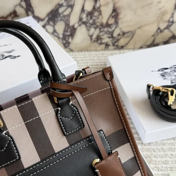 Burberry Freya Tote Dark Birch Brown Check Tote Bag