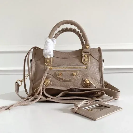 Balenciaga Metallic Edge City Mini Taupe Top Handle