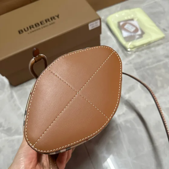 Burberry Haymarket Check Crossbody Bag Beige Plaid With Brown Trim Crossbody