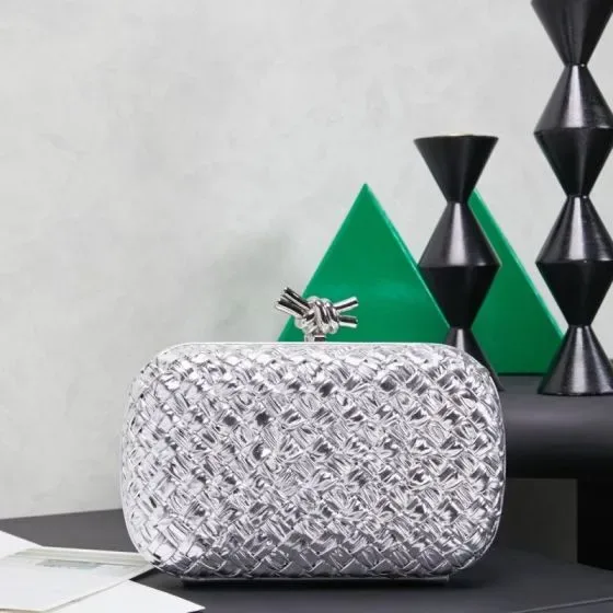 Bottega Veneta Intreccio Knot Clutch Silver Clutch