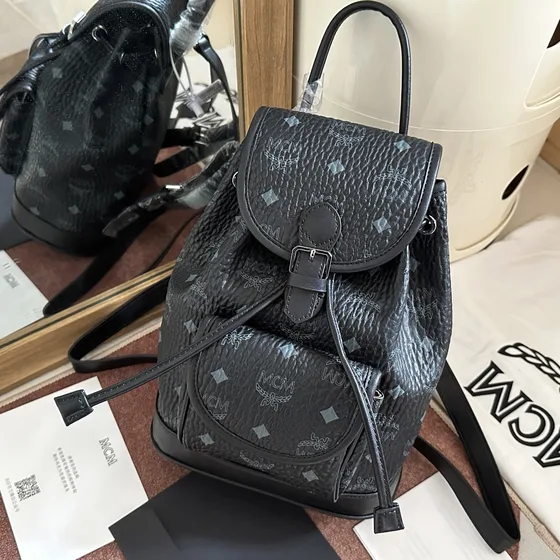 MCM Aren Flap Backpack In Visetos Black Backpack