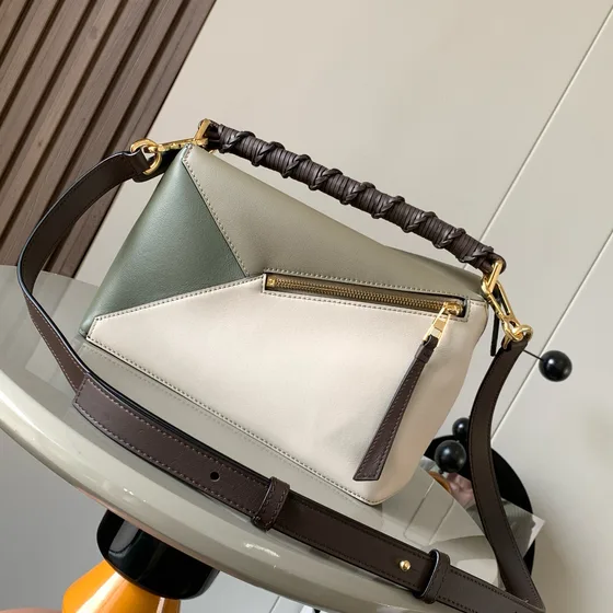 Loewe Puzzle Edge Small Bag Mehrfarbig (Weiß/Olive Grün/Dark Braun Crossbody/Henkel Bag