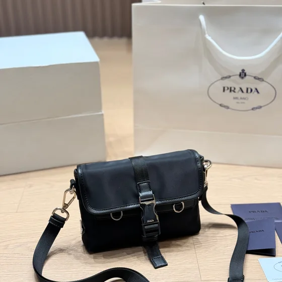 Prada Re-Nylon And Saffiano Leather Shoulder Bag Black Crossbody