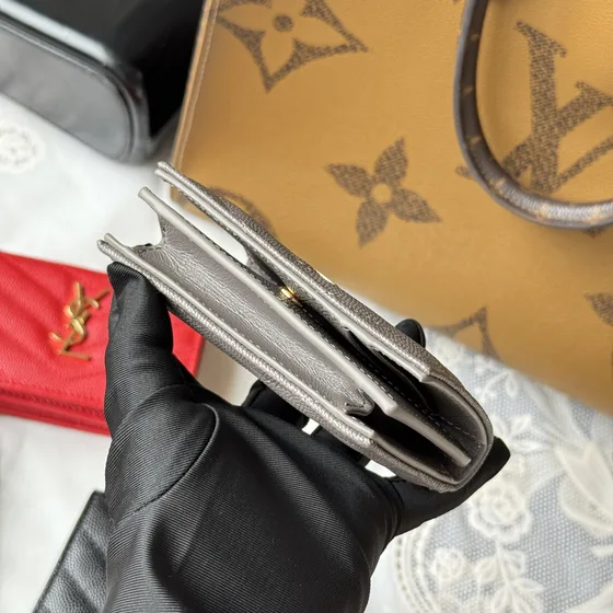 YSL Cassandre Matelassé Card Case Gray Card Holder