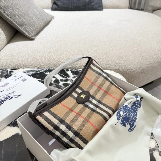 Burberry Vintage Check Pouch Beige Brown Pouch