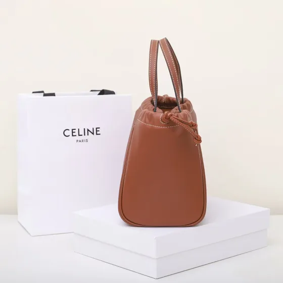 Celine Cuir Triomphe Cabas Drawstring Bag بني Tote Bag