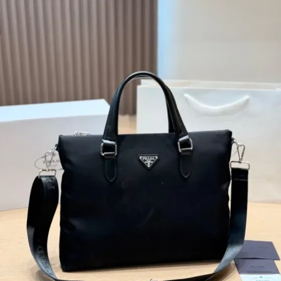 Prada Nylon Business Briefcase Black Top Handle
