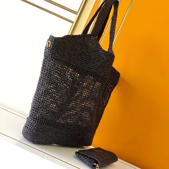YSL Icare Raffia Tote Bag Hitam Tote Bag