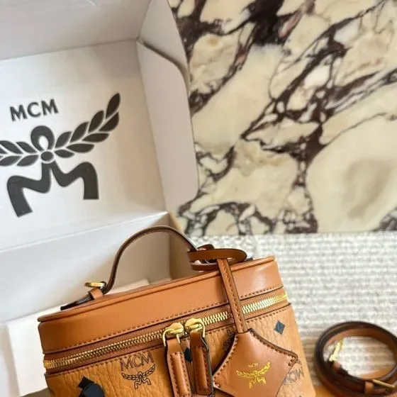 MCM Visetos Rockstar Vanity Case Cognac Brown Crossbody