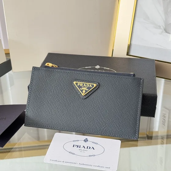 Prada Saffiano Leather Card Holder With Zipper Black Card Holder