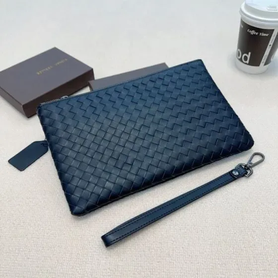 Bottega Veneta Intrecciato Document Case Navy Blue Clutch