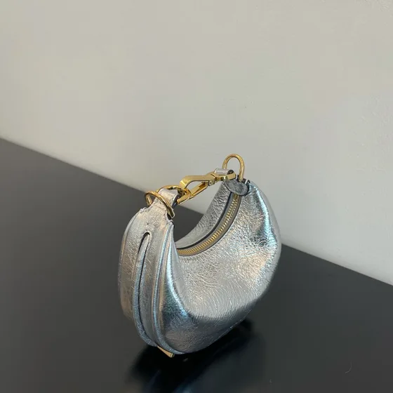 Fendi Fendigraphy Mini Hobo Bag Charm Metallic Silver Hobo