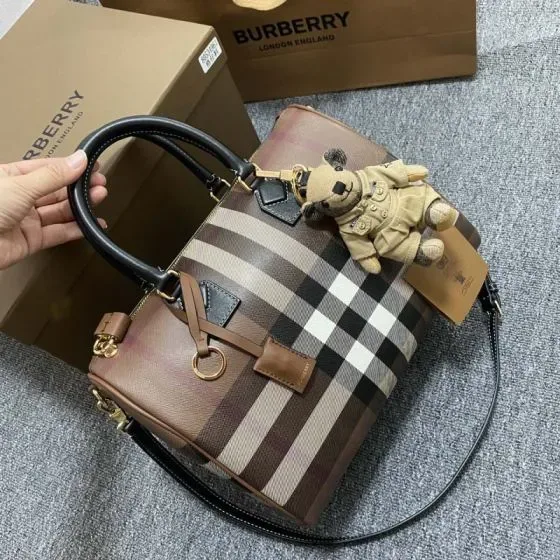 Burberry Check Bowling Bag Brown Top Handle
