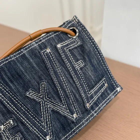 Loewe Vintage Denim Logo Sac épaule Dark Bleu Sac épaule