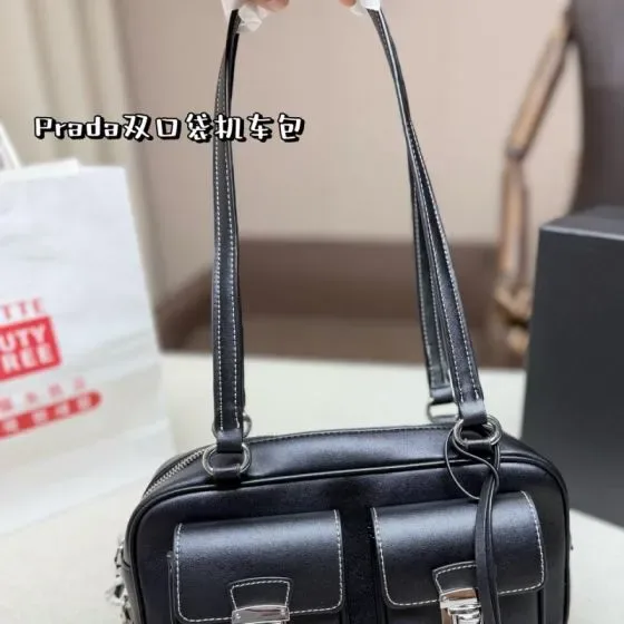 Prada Double Pocket Shoulder Bag Black Shoulder Bag