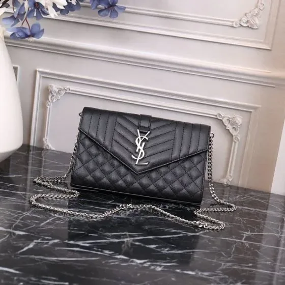 YSL Cassandre Envelope Chain Tegnebog Sort Woc