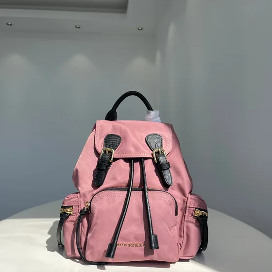 Burberry The Medium Rucksack In Technical Nylon And Leather Pink Backpack