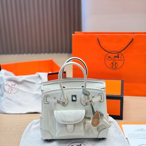 Hermes Birkin Cargo Vit Topphandtag