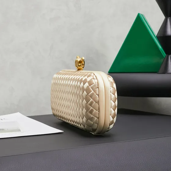 Bottega Veneta Intreccio Knot Clutch Champagne Gull Clutch