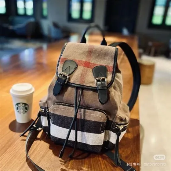 Burberry Canvas Check Backpack Camel Beige Backpack