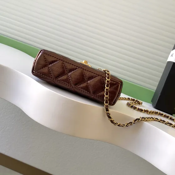 Chanel Mini Kelly Shopping Bag Metallic Marrone Manico