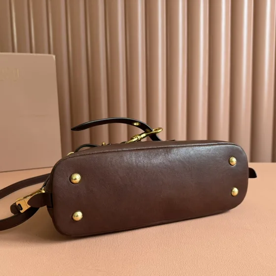 Miu Miu Kulit Top Handle Bag Dark Coklat Top Handle