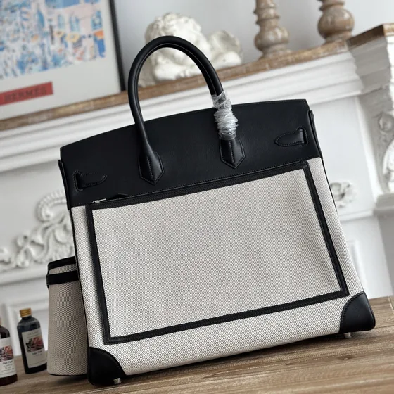 Hermes Hac Birkin Cargo أسود And بيج Top Handle