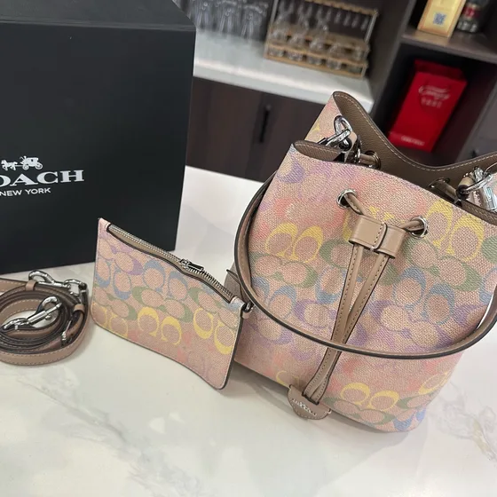 Coach Rowan Bucket Bag In Rainbow Signature Canvas Rainbow Pastel Signature Crossbody