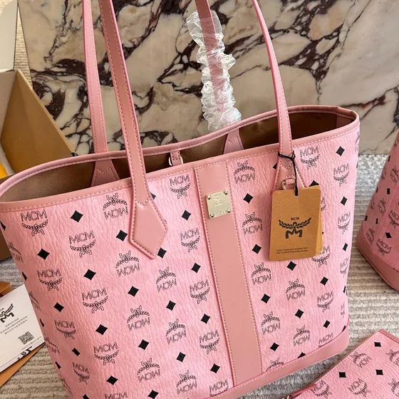 MCM Toni Visetos Shopper Tote Rosa Kass