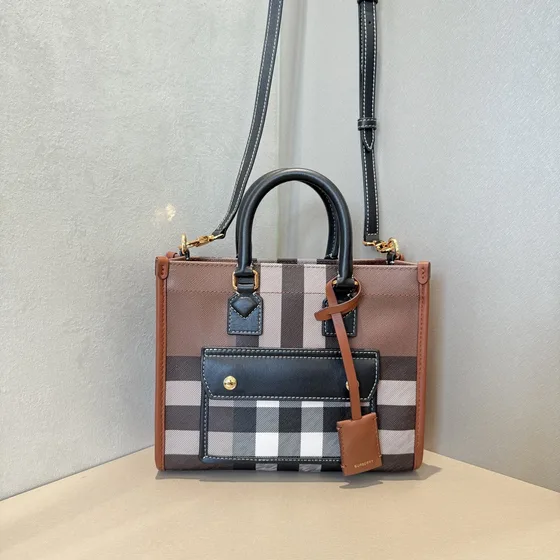 Burberry Check Mini Freya Tote Birch Brown Check Tote Bag
