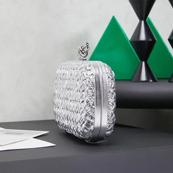 Bottega Veneta Intreccio Knot Clutch Silver Clutch