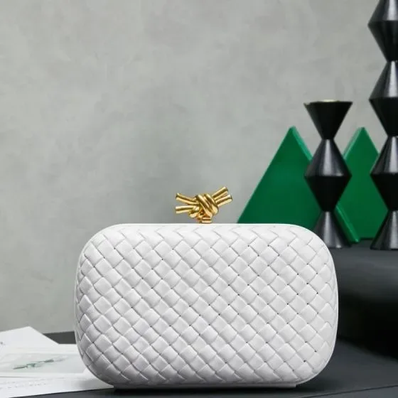 Bottega Veneta Intreccio Knot Clutch White Clutch