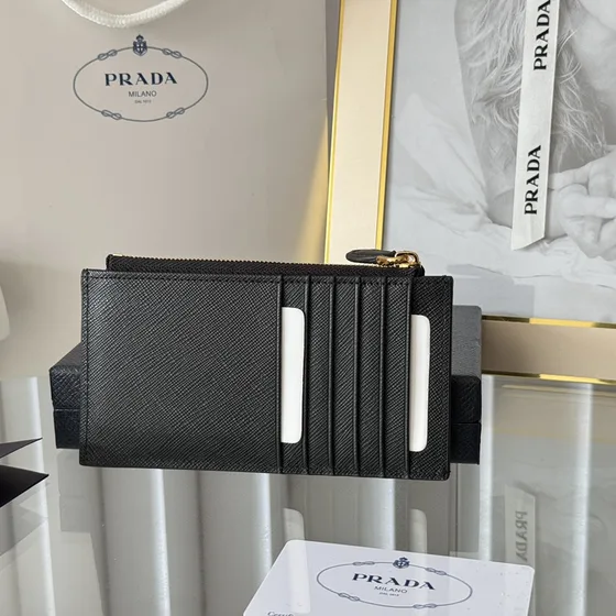 Prada Saffiano Metal Long Card Holder Black Card Holder