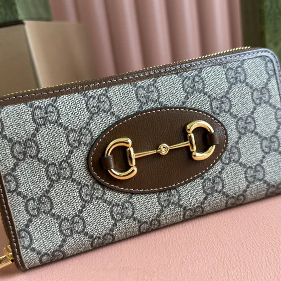 Gucci Horsebit 1955 Gg Zip Around Wallet بيج/Ebony بني Wallet