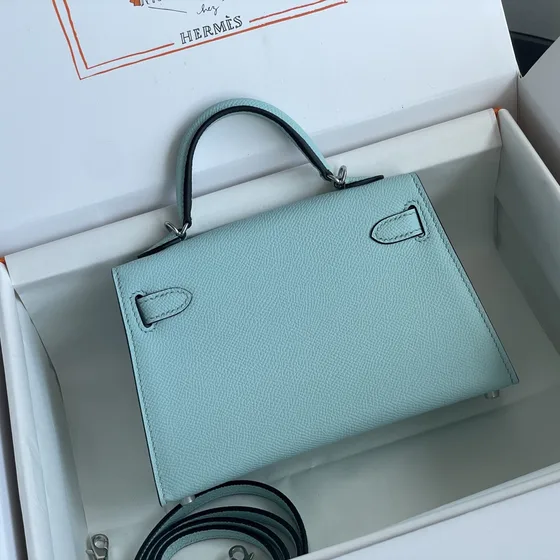 Hermes Mini Kelly Ii Light Azul Alça superior