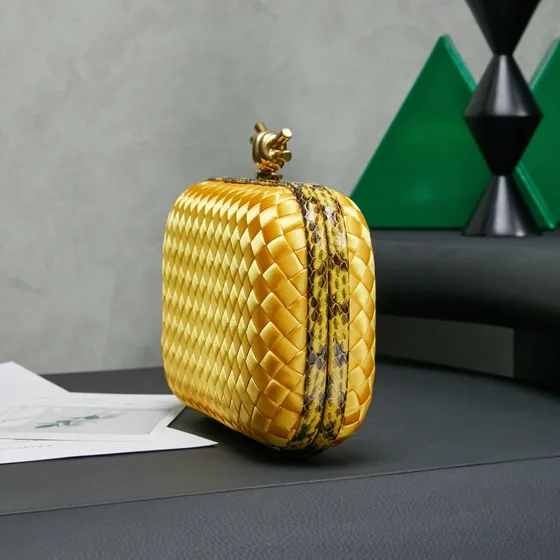 Bottega Veneta Intreccio Satin Knot Clutch Yellow Clutch