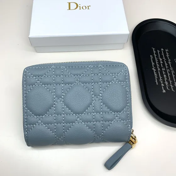 Dior Dior Caro Compact Zipped Portemonnee Light Blauw Portemonnee
