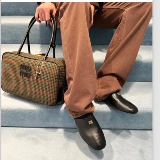 Miu Miu Check Fabric Beau Bag Brown Plaid Top Handle