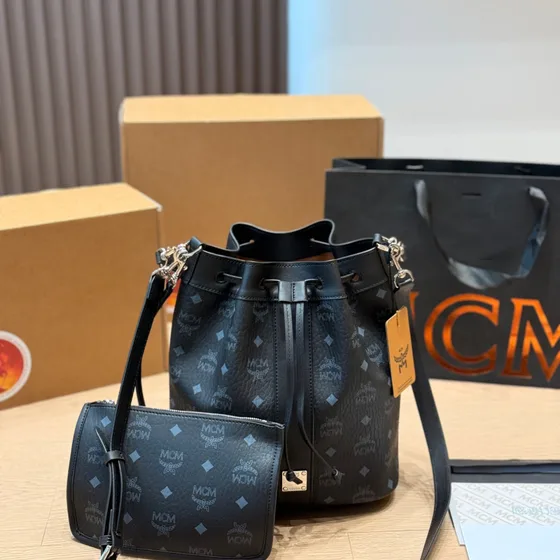 MCM Visetos Drawstring Bucket Bag Cognac (The Front One, Also There'S A Bl Crossbody Bucket Bag (Crossbody/Shoulder