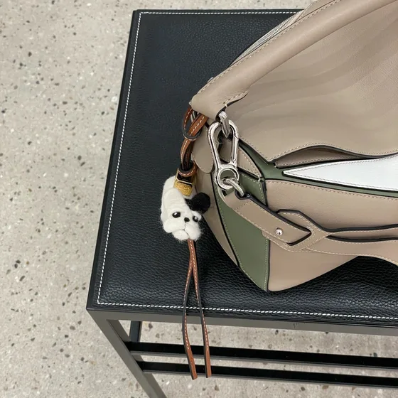 Loewe Bunny Charm In Felt And Calfskin White Black Tan Pouch